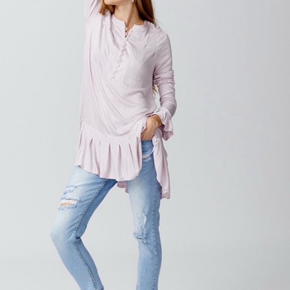 Free People Light Pink Ruffle Hem Tunic